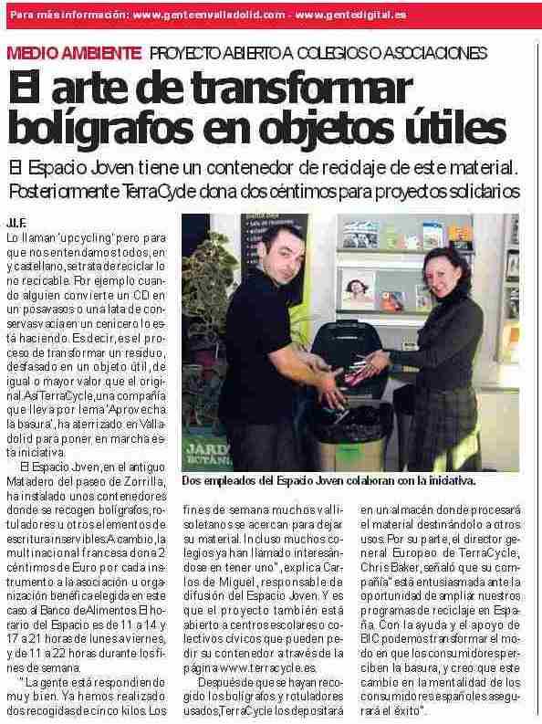El reciclaje de material de escritura con destino para proyectos solidarios del Espacio Joven en el periódico Gente de Valladolid