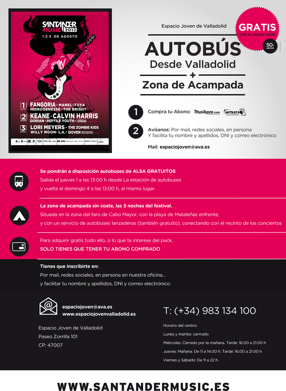 Santander Music 2013. Oferta para tod@s l@s vallisoletan@s que quieran acudir a este festival!!