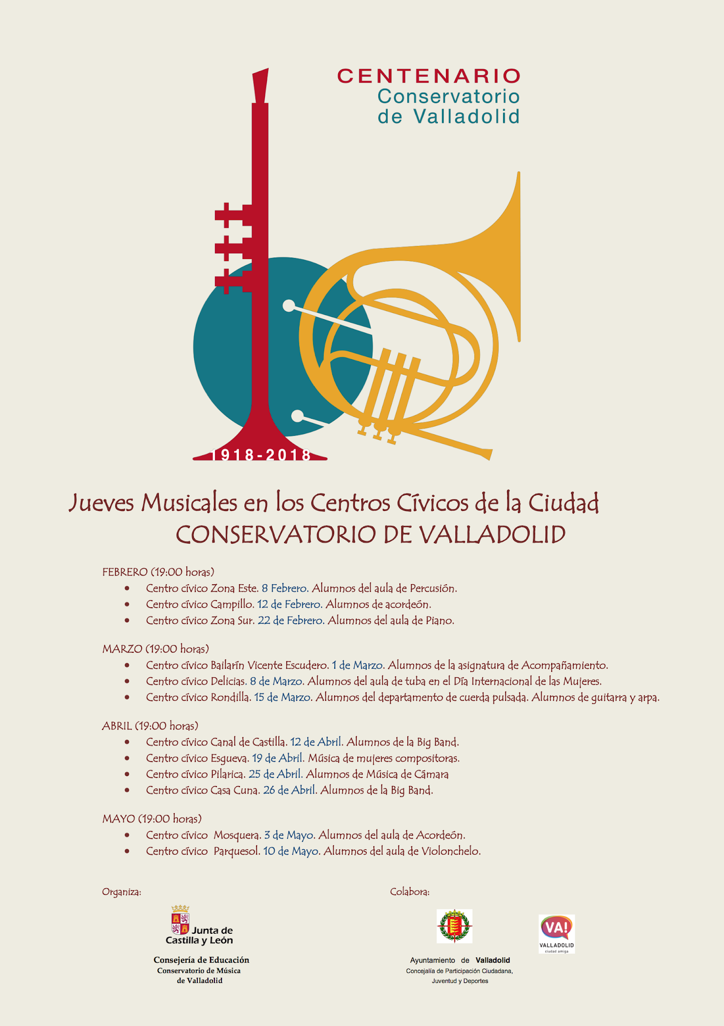 Los Jueves Musicales en los Centros Cívicos de la ciudad. Centenario del Conservatorio de Música de Valladolid