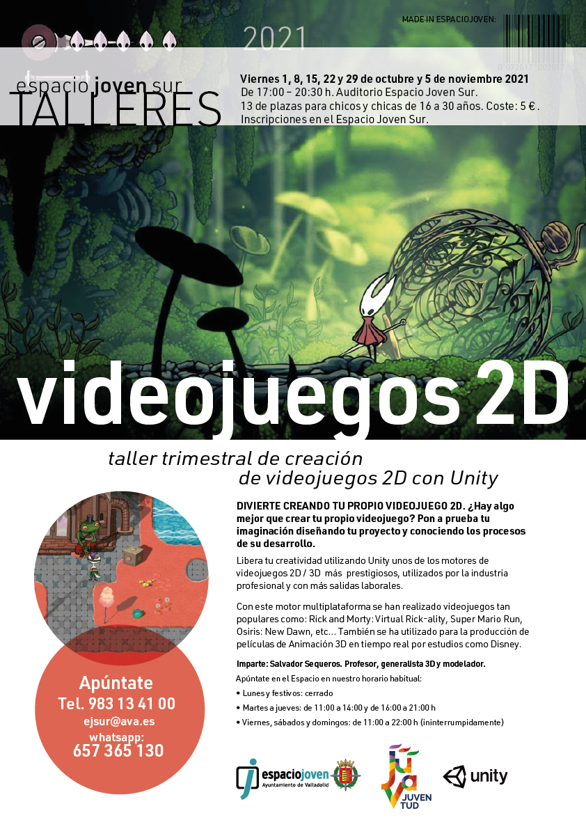Abiertas las inscripciones para nuestro nuevo taller trimestral de "Creación de Videojuegos 2D con Unity".
